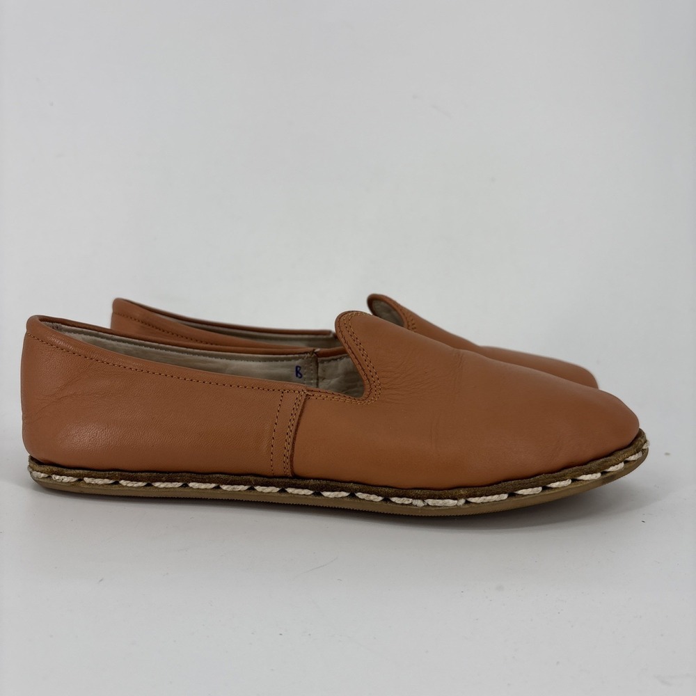 Sabah Loafers US 7.5-8 Brown Leather Slip On Moccasin Handmade Flats Turkey